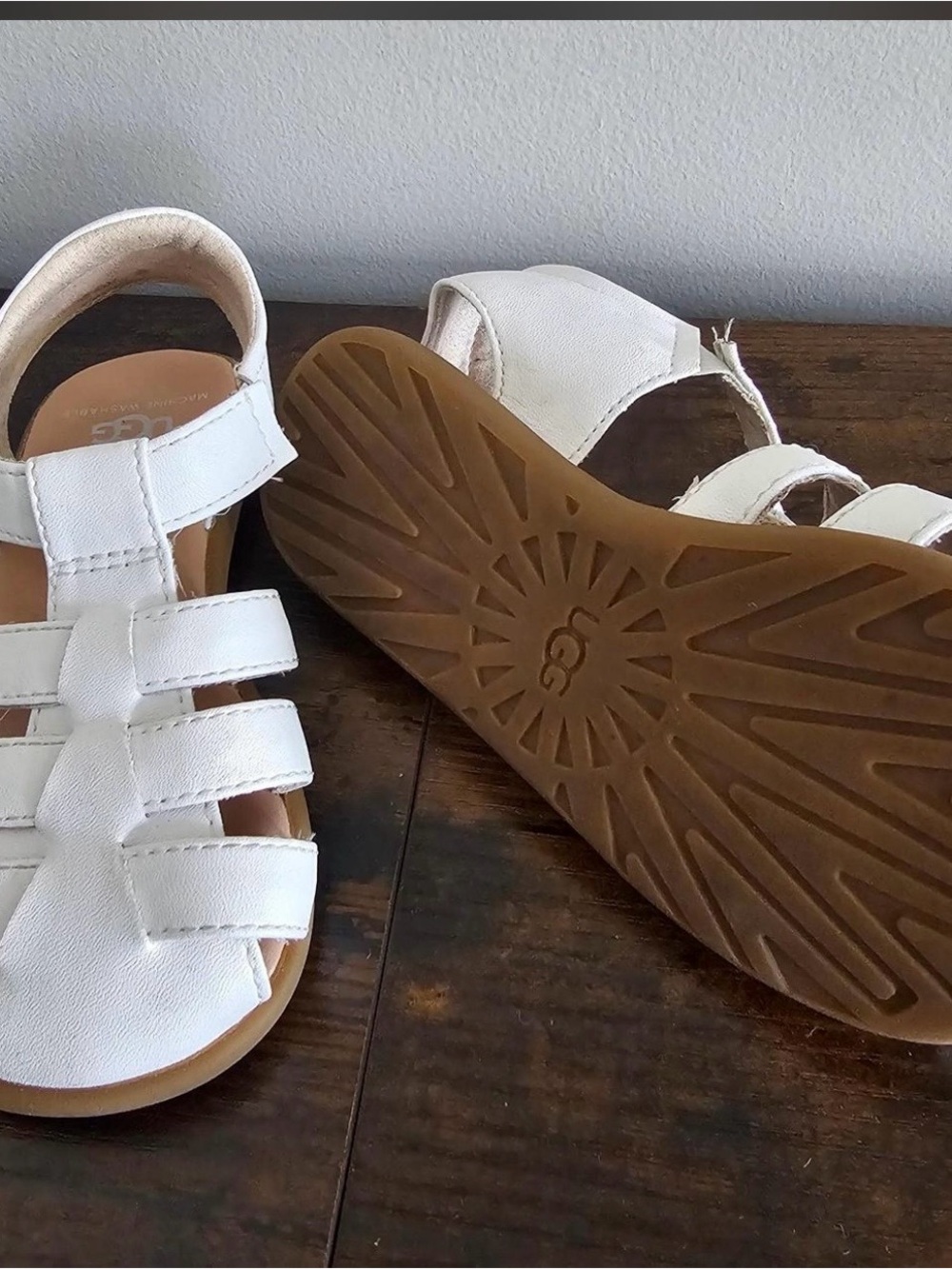 UGG Kids White Strappy Leather Sandals - Picture 3 of 5